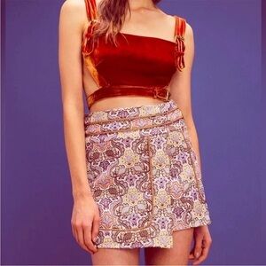 For Love and Lemons Brocade Tapestry Mini Skirt Ivory Floral Artsy